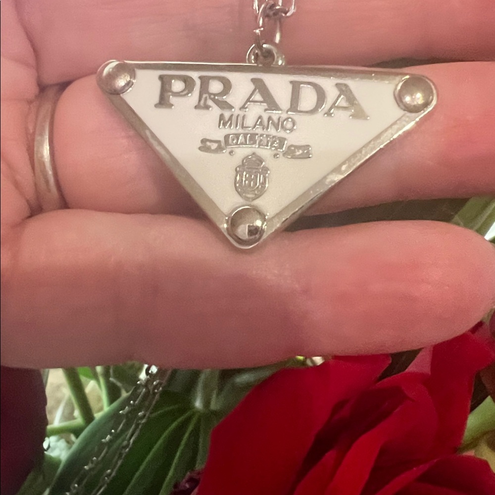 Upcycled Authentic Prada Silver Triangle Pendant … - image 4